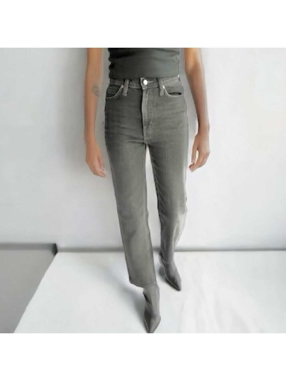 * OAK + FORT 100% Cotton Grey Wash Straight Leg Jeans Size S
